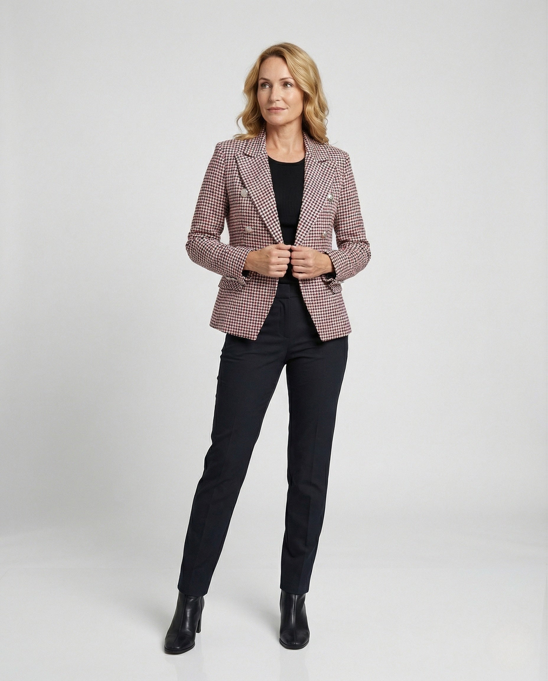 Damen Blazer Klassisch Karo Schwarz Weiß - BerlinGlamour