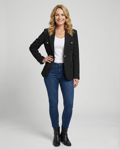 Damen Blazer Elegant mit Taschen Schwarz - BerlinGlamour