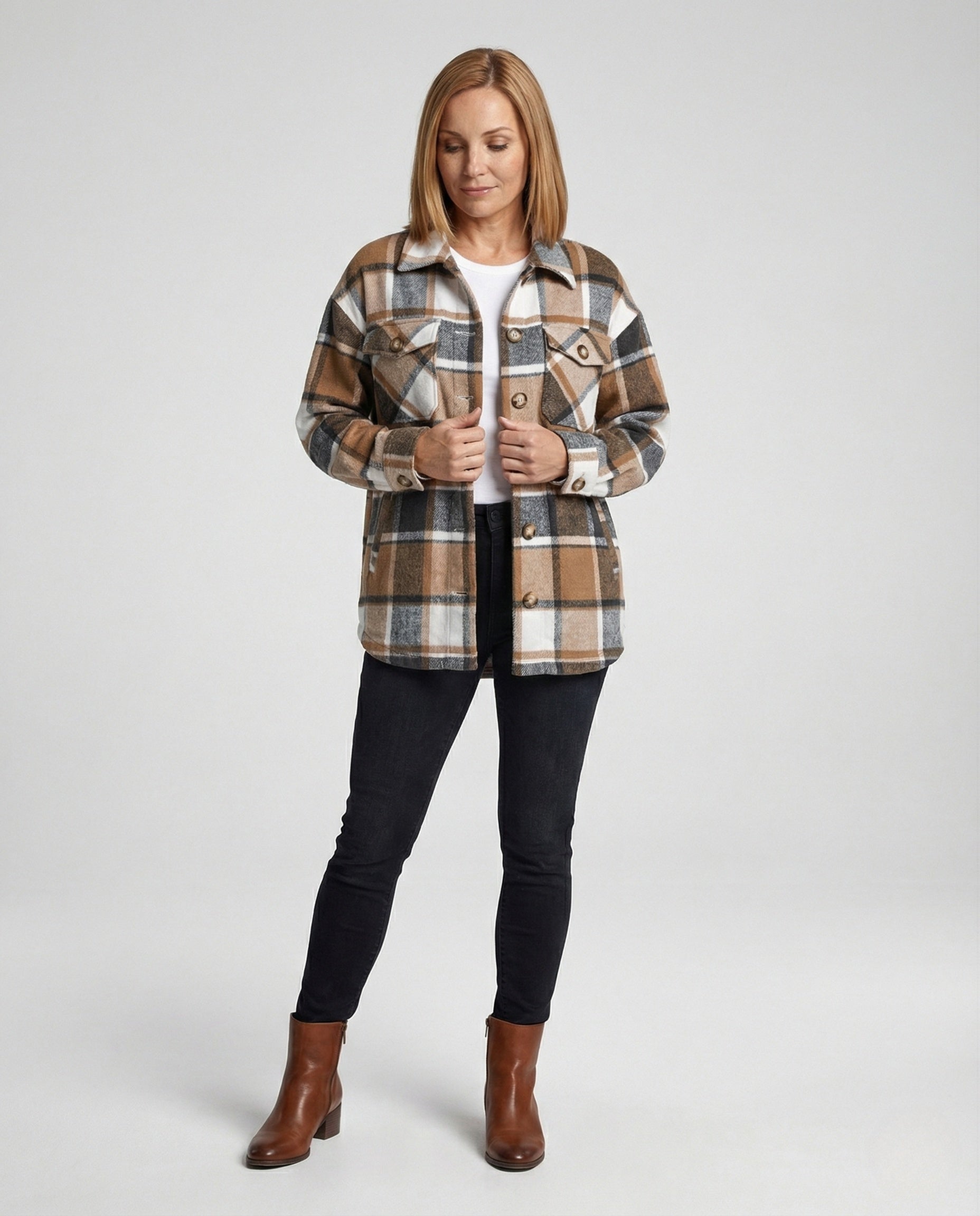 Damen Flanelljacke Kariert Oversize Groß - BerlinGlamour
