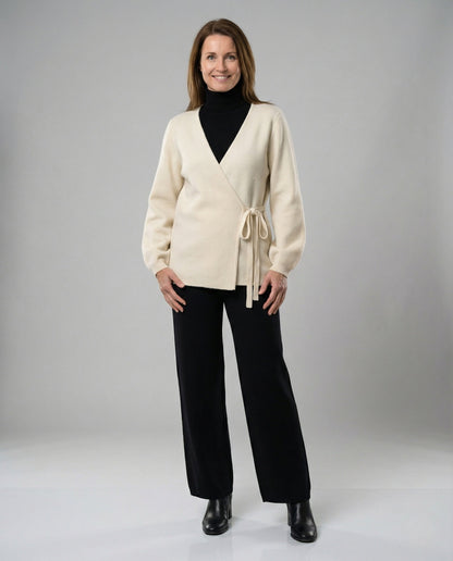 Weicher Wickelcardigan Set mit Feinstrickhose Kuschelig Damen - BerlinGlamour