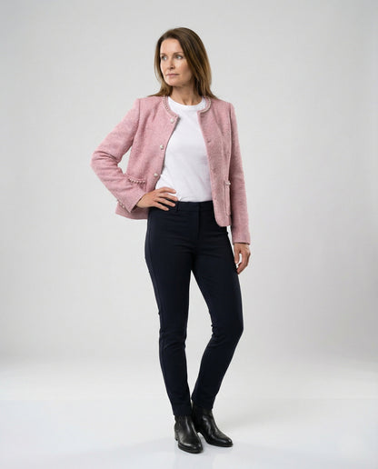 Kurzjacke Bouclé Damen Schwarz mit Perlen - BerlinGlamour