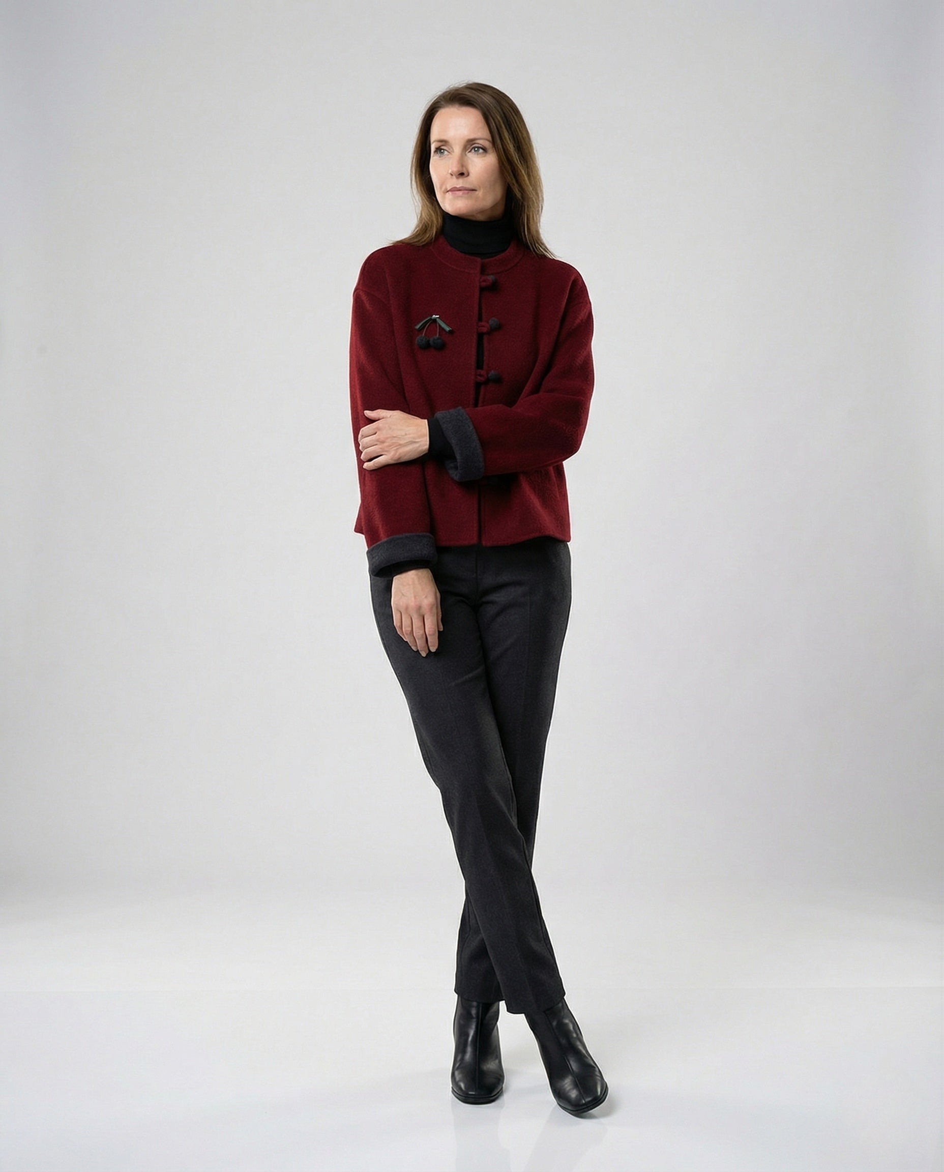 Kurzjacke Mandarin-Stil Knebelverschluss Modisch Frauen - BerlinGlamour