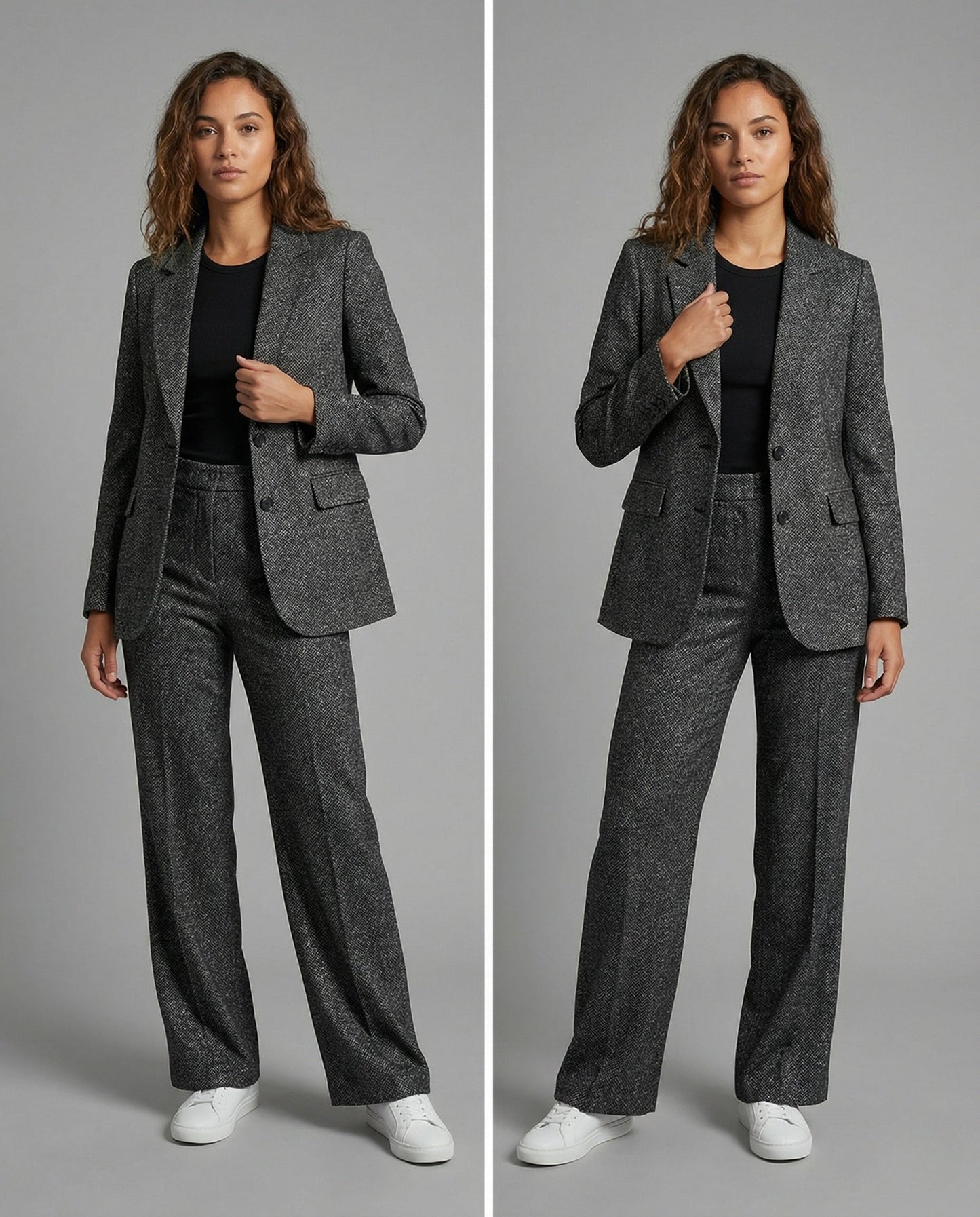Frauen Hosenanzug Bouclé Asymmetrisch Modern - BerlinGlamour