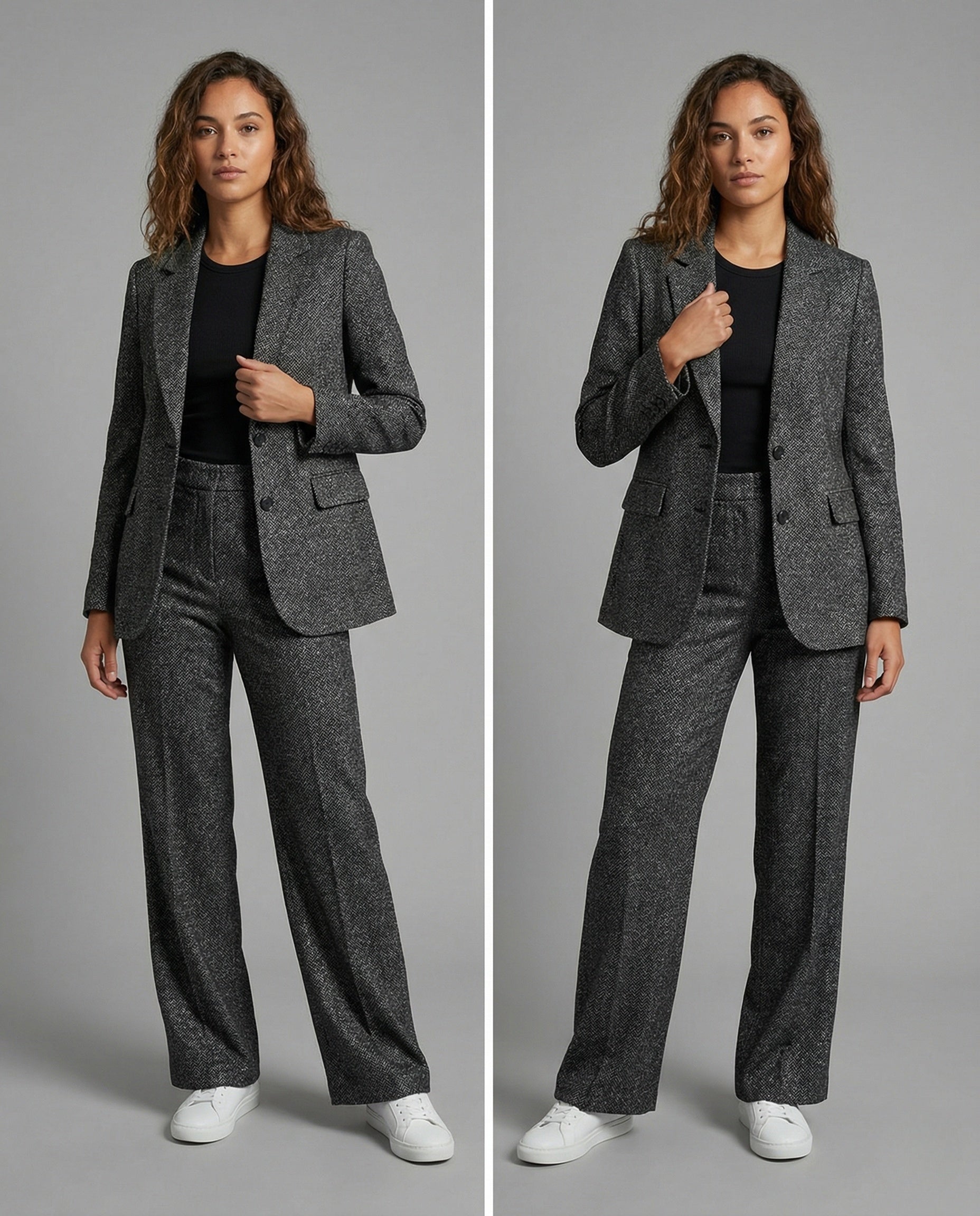 Frauen Hosenanzug Bouclé Asymmetrisch Modern - BerlinGlamour