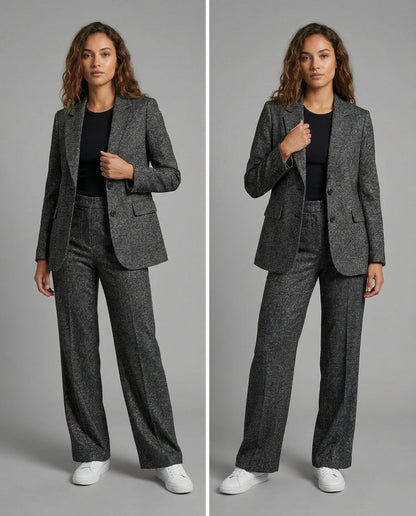 Frauen Hosenanzug Bouclé Asymmetrisch Modern - BerlinGlamour
