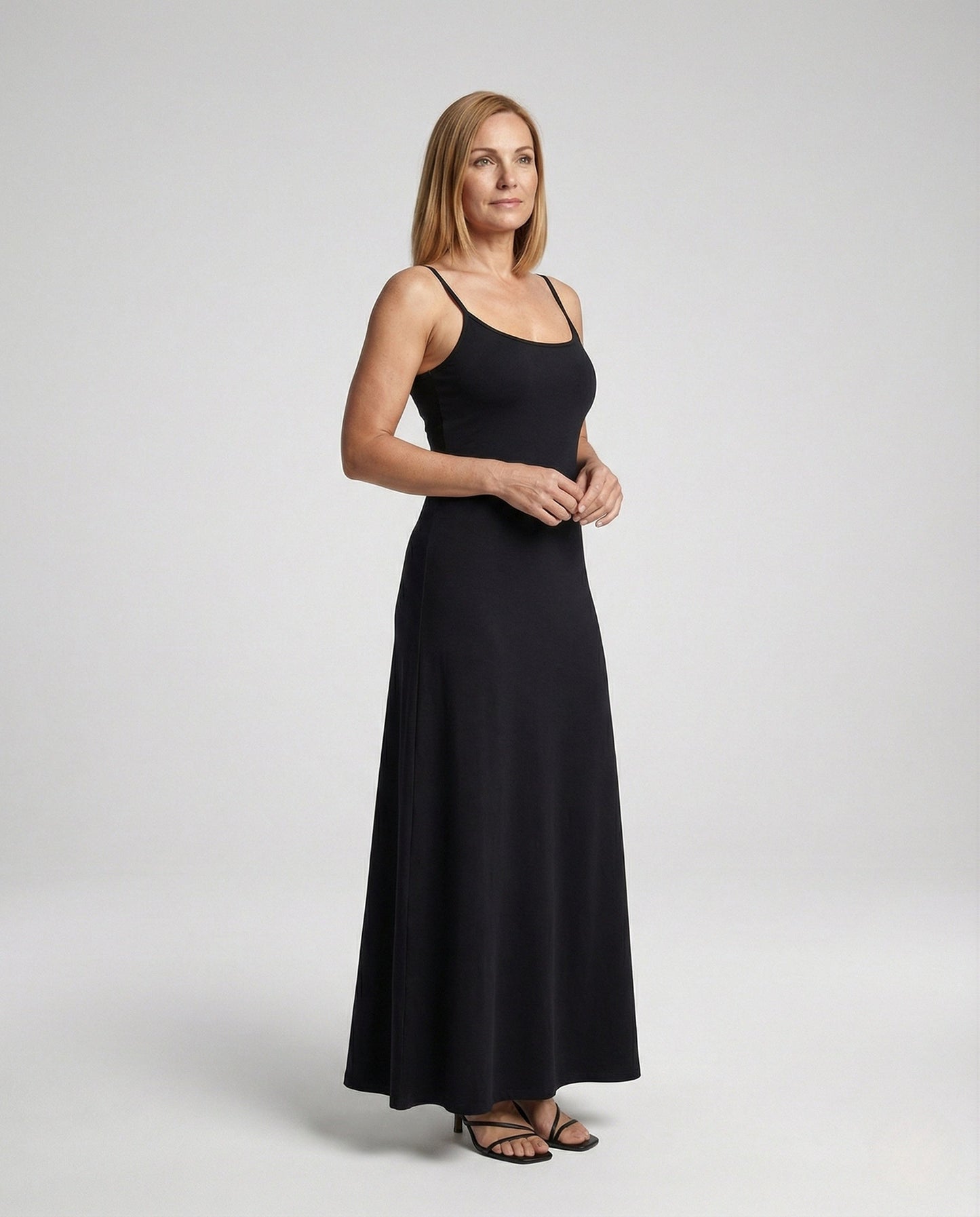 Weites Maxikleid Spaghettiträger Elastisch Jersey Damen - BerlinGlamour