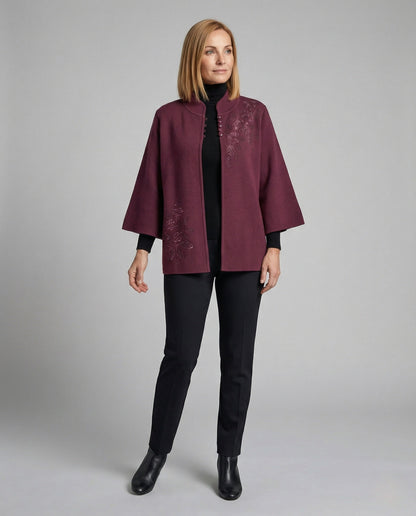 Strickjacke Damen Kapuze Stehkragen Blumenmuster - BerlinGlamour