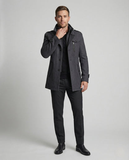 Herren Wollmantel Stehkragen Innenreißverschluss Elegant - BerlinGlamour