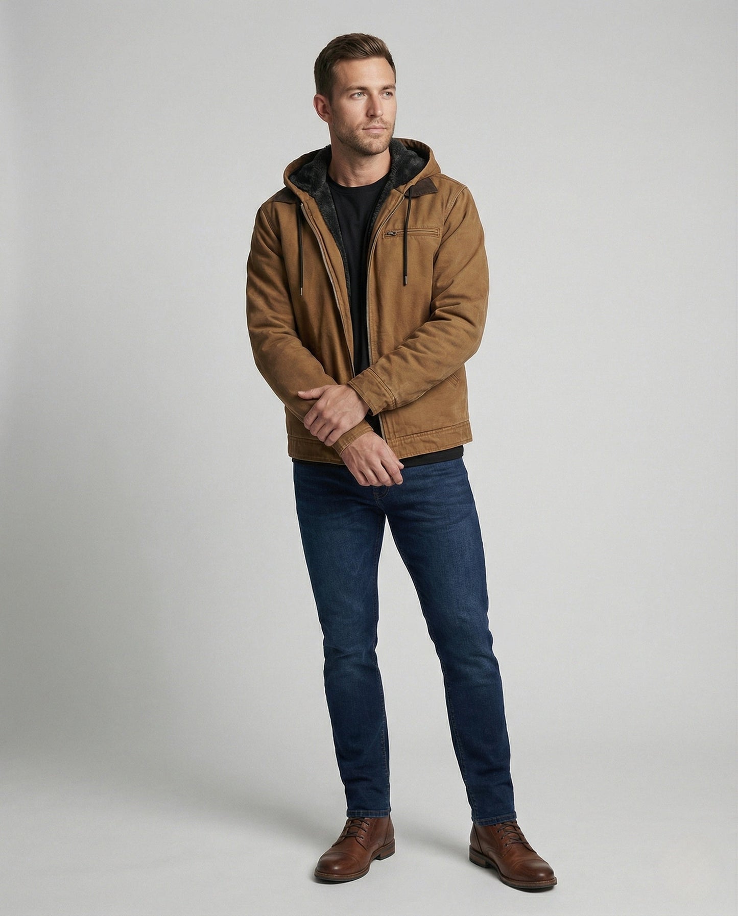 Herren Lederjacke Winter Bomber mit Kapuze und Reißverschluss - BerlinGlamour