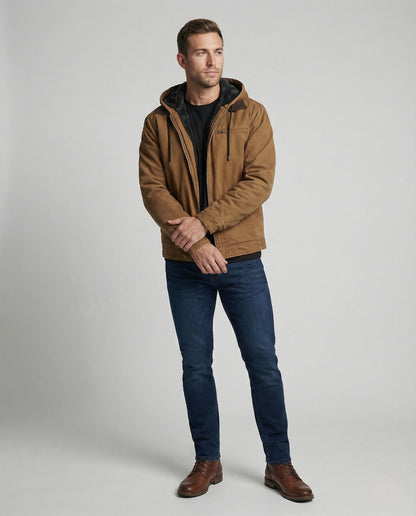 Herren Lederjacke Winter Bomber mit Kapuze und Reißverschluss - BerlinGlamour