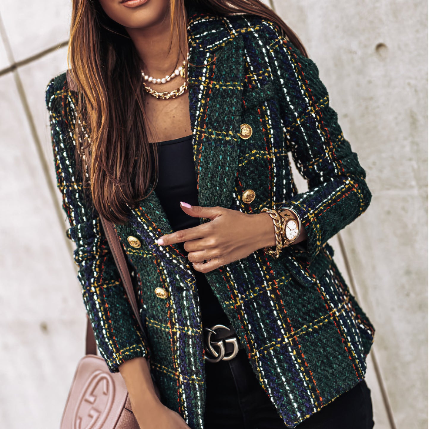 Damen Blazer Tailliert Karo Business - BerlinGlamour
