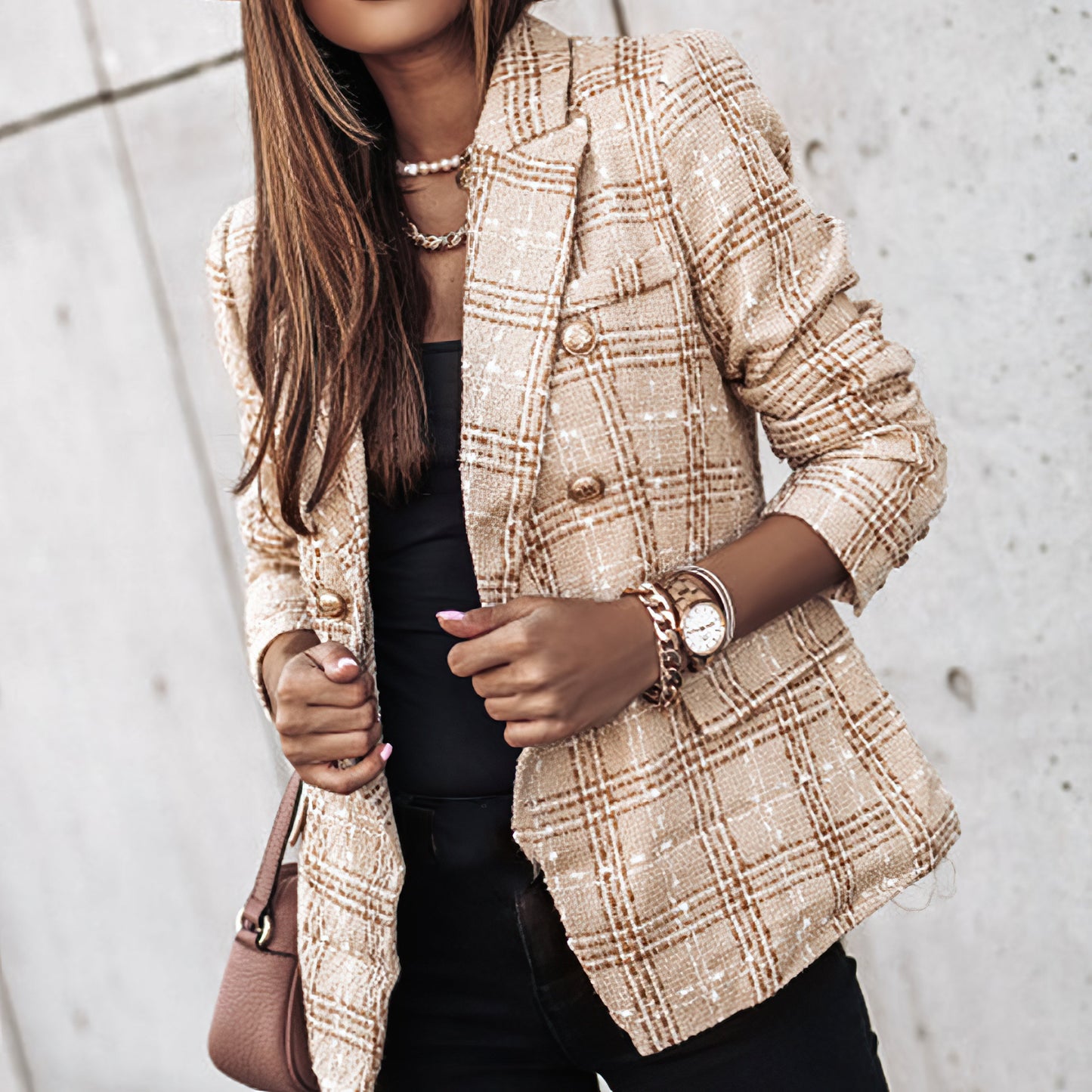 Damen Blazer Tailliert Karo Business
