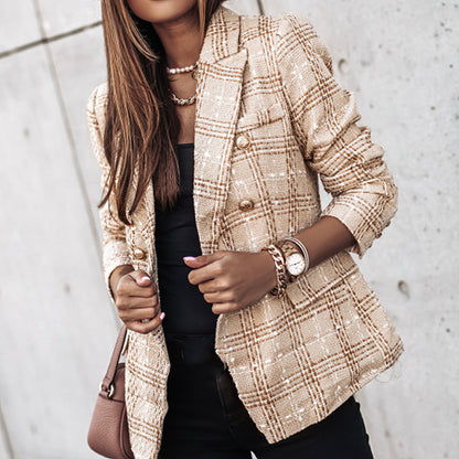 Damen Blazer Tailliert Karo Business