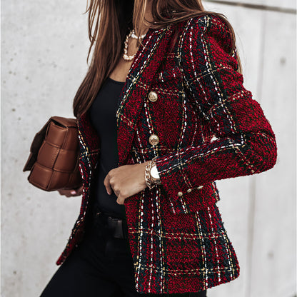 Damen Blazer Tailliert Karo Business