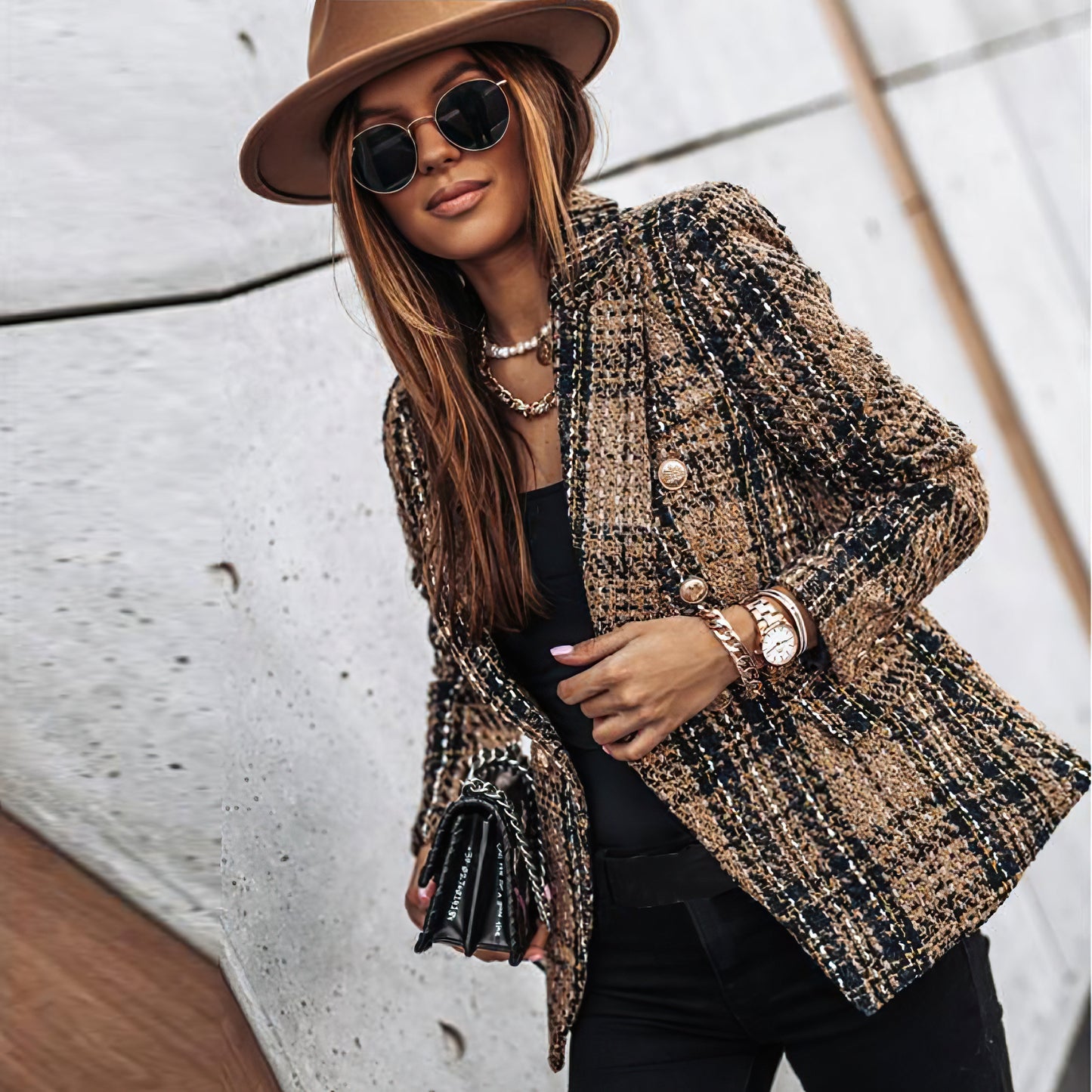 Damen Blazer Tailliert Karo Business