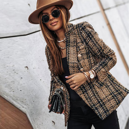 Damen Blazer Tailliert Karo Business