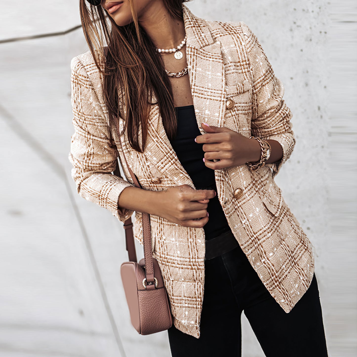 Damen Blazer Tailliert Karo Business
