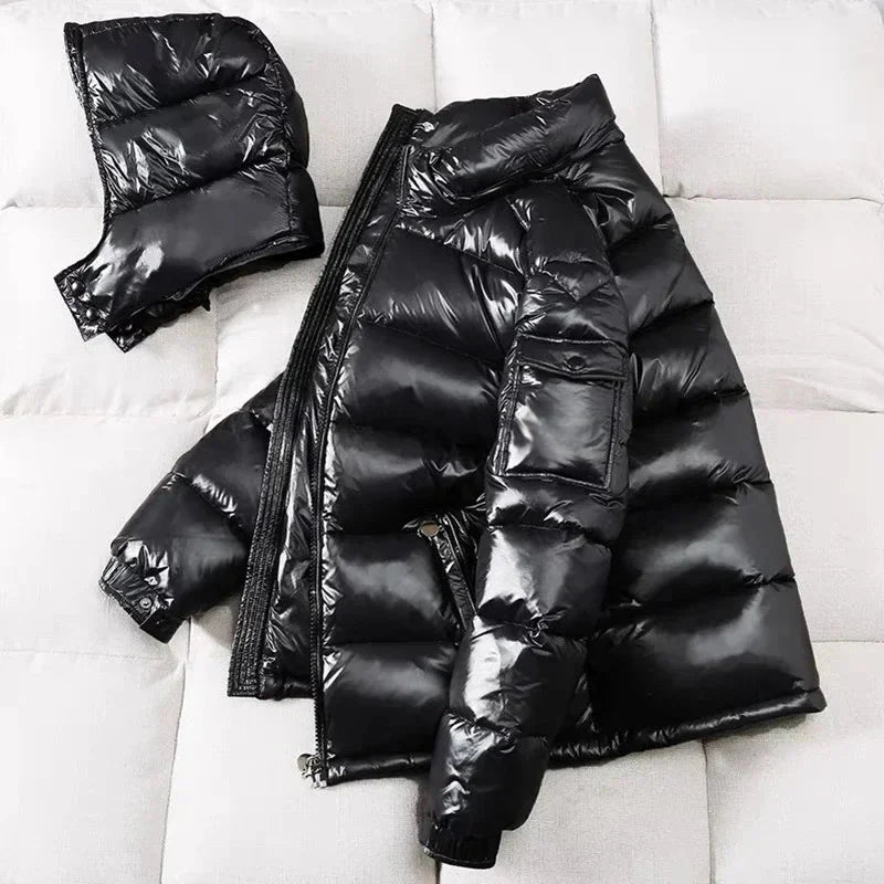 Puffer Jacke | Kurz | Mit Kapuze | Glänzende Herren-Daunenjacke | Winterjacke für Herren-Chaps Herrenmode