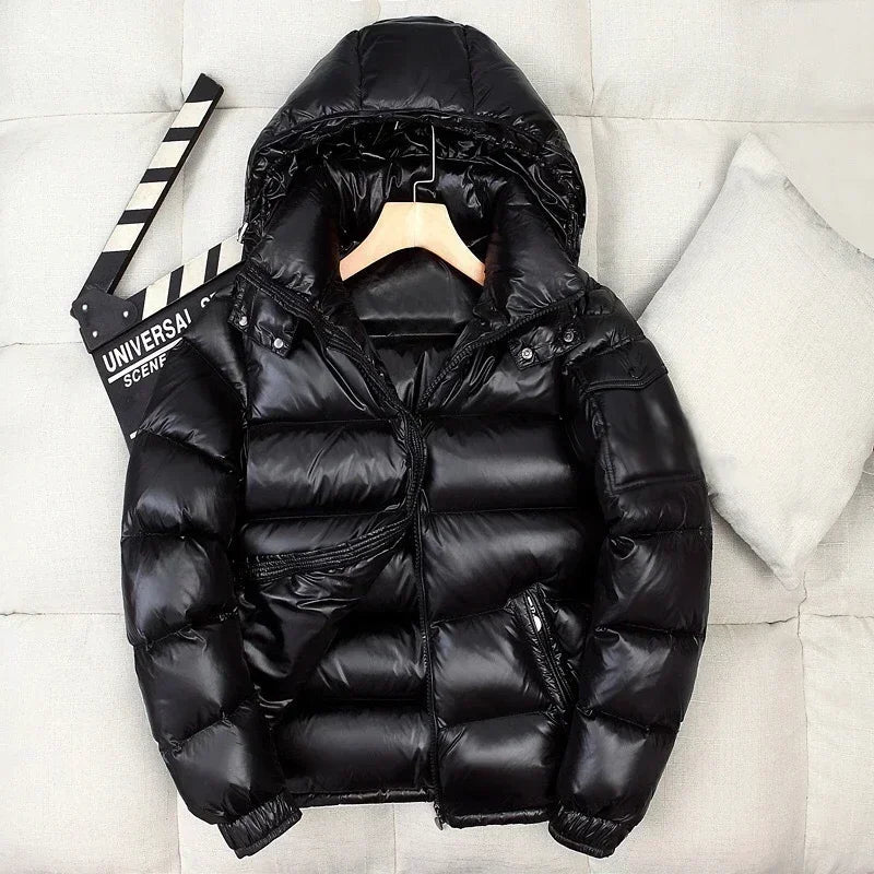 Herren Winterjacke Kurz Glänzend Mit Kapuze - BerlinGlamour