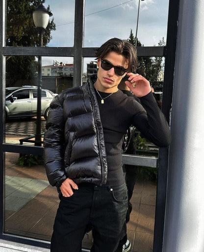 Pufferjacke - Glänzende Winterjacke mit Kapuze für Männer-Chaps Herrenmode