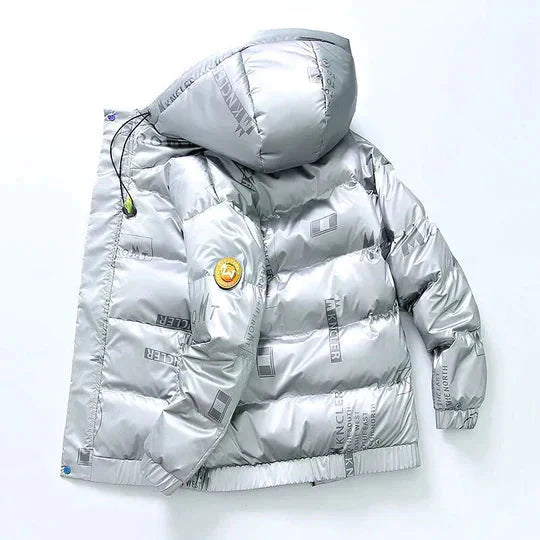 Pufferjacke - Herren Kapuzen-Zip-Up Daunen-Winterjacke-Kapuzenpulli Silber-S-Chaps Herrenmode