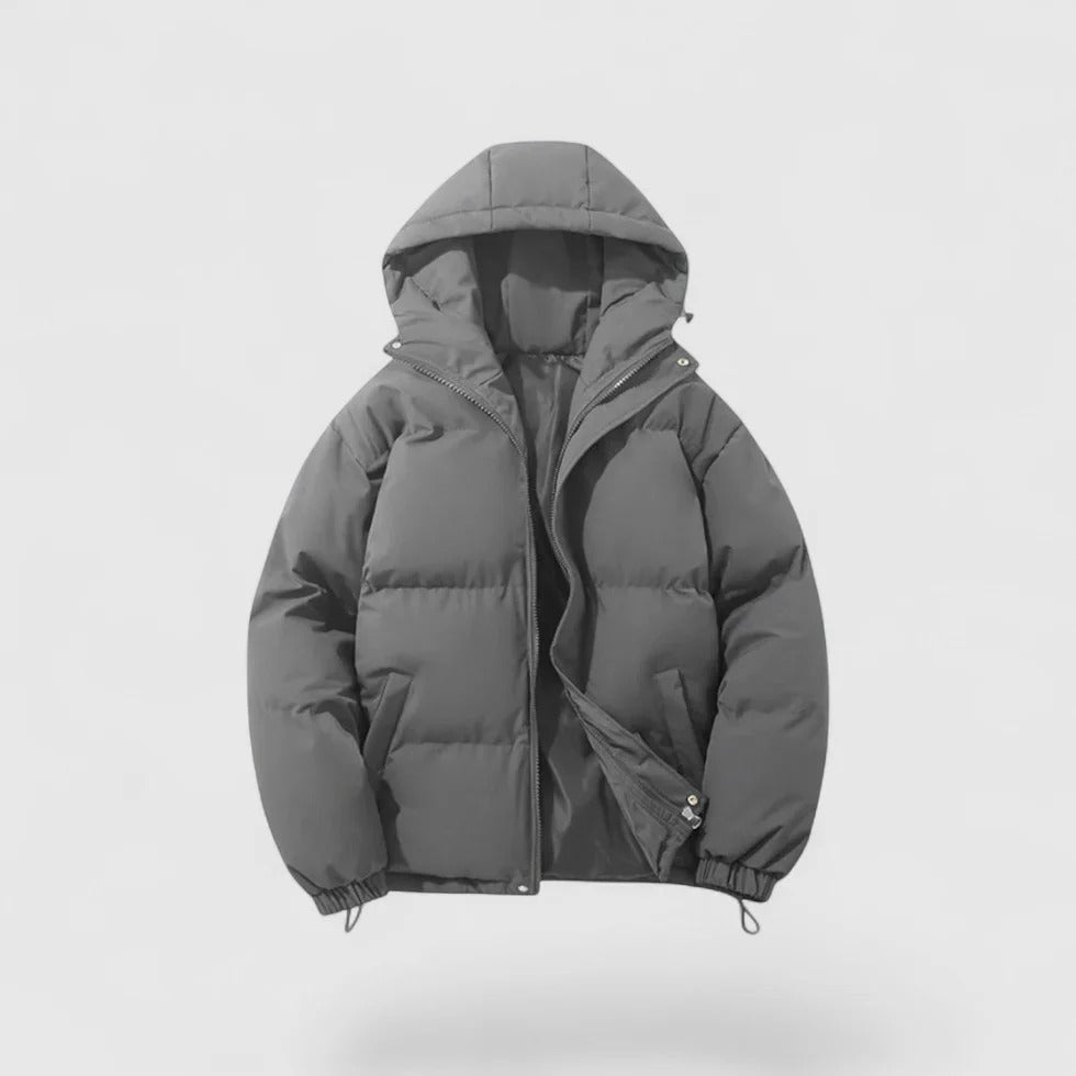 Pufferjacke | Mit Kapuze | Gewattert | Daunenmantel | Herren-Winterjacke-Grau-S-Chaps Herrenmode
