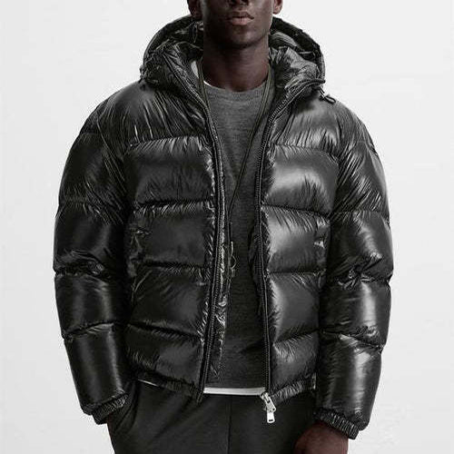 Schwarze Daunenjacke Herren Warm Winterjacke mit Kapuze - BerlinGlamour