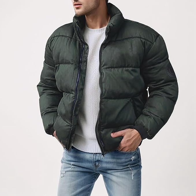 Pufferjacke – Warme, wattierte Winterjacke mit Reißverschluss für Herren-Dunkelgrün-M-Chaps Herrenmode