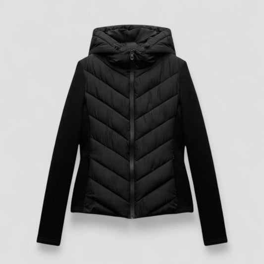 Pufferjacke aus Baumwollmischung mit Kapuze und langen Ärmeln für Damen 0
