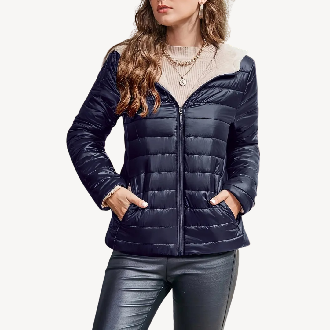 Pufferjacke für Damen mit Sherpa-Futter und Reißverschluss | Loravelle 2