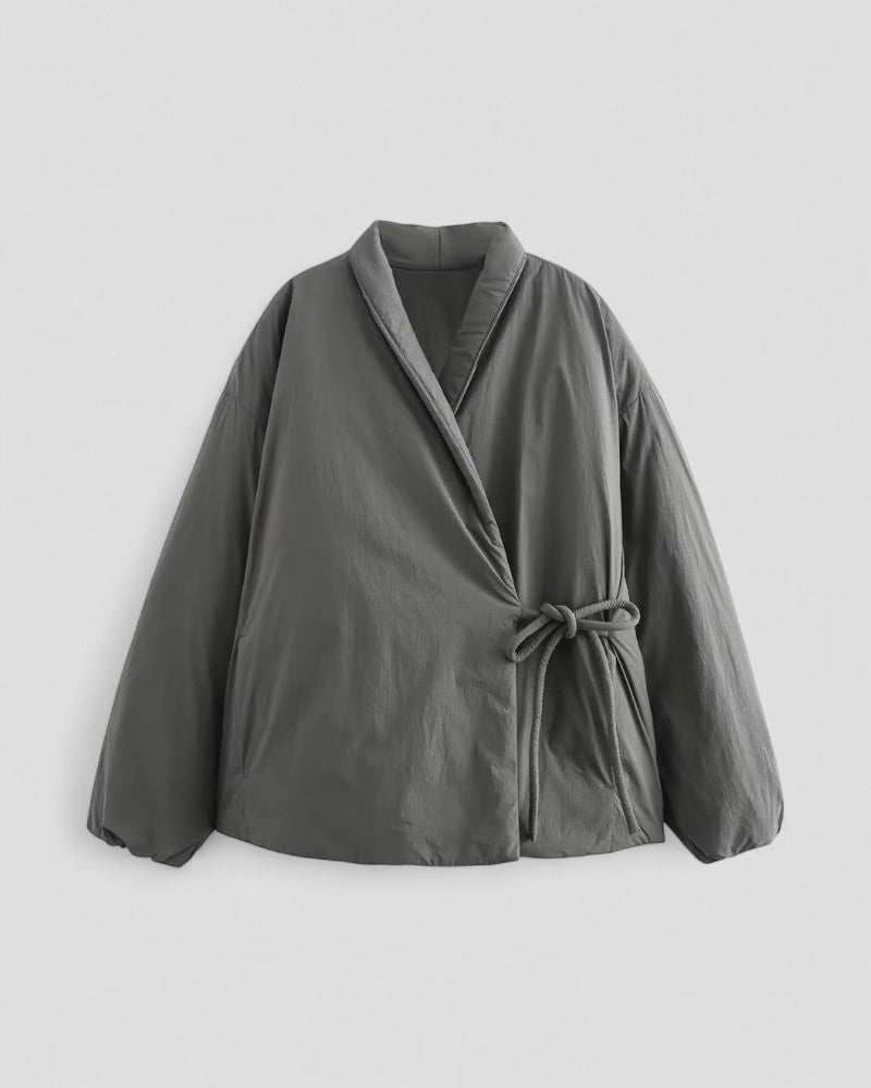 Pufferjacke mit Wickeldesign und Taillenband für Damen 0