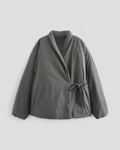 Pufferjacke mit Wickeldesign und Taillenband für Damen 0