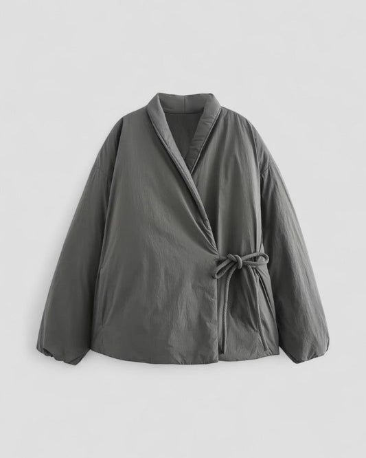 Pufferjacke mit Wickeldesign und Taillenband für Damen 0