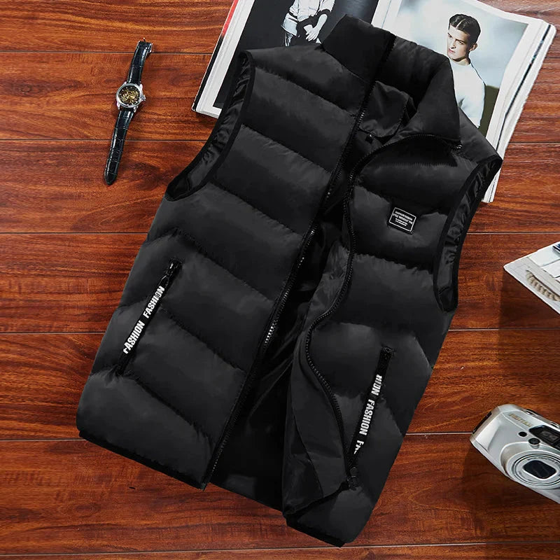 Pufferweste - Ärmellos - Zip-Up - Steppweste - Winterwesten-Schwarz-2XS-Chaps Herrenmode