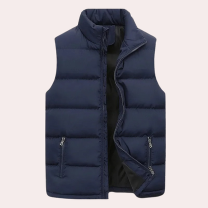 Pufferweste - ärmellos - Zip-Up - Körperwärmer - Herrenweste-Blau-S-Chaps Herrenmode