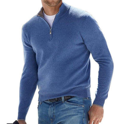 Pullover - Herren Strickpullover mit Viertel-Reißverschluss-Blau-S-Chaps Herrenmode