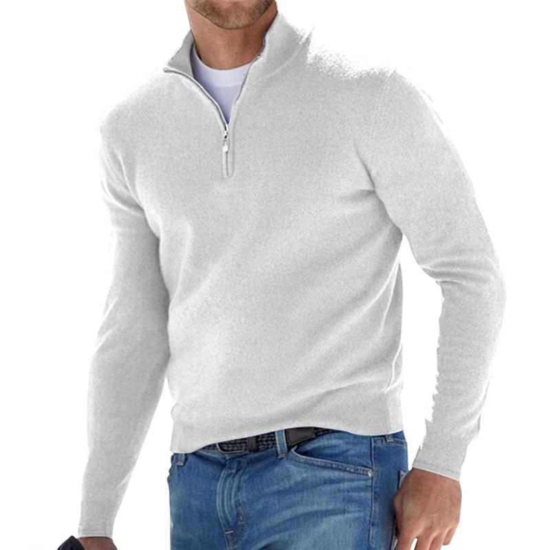 Pullover - Herren Strickpullover mit Viertel-Reißverschluss-Weiß-S-Chaps Herrenmode
