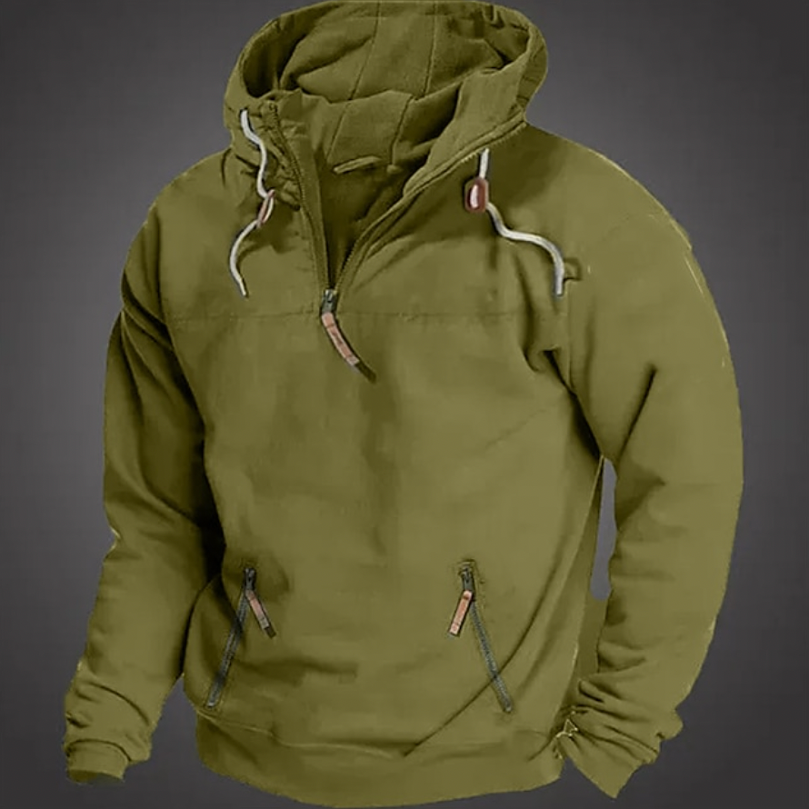 Pullover Hoodie – Warmer Herren-Hoodie mit halbem Reißverschluss und Taschen-Grün-S-Chaps Herrenmode