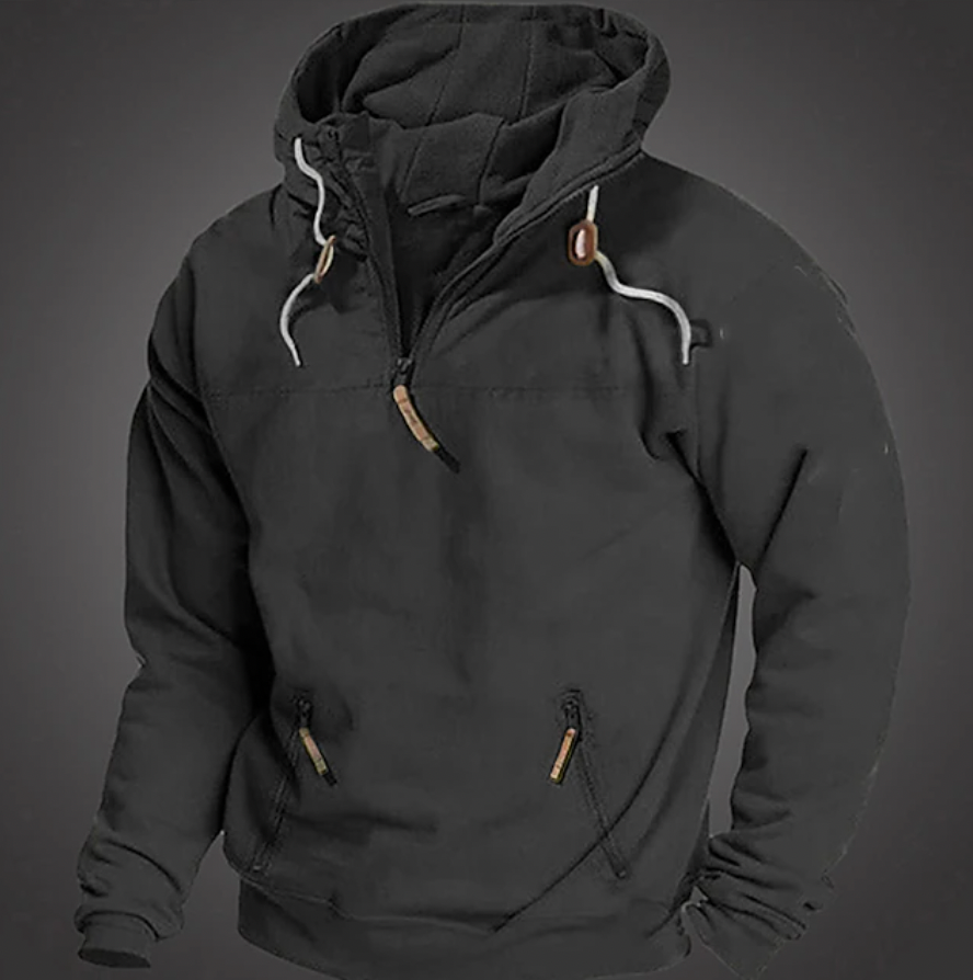 Pullover Hoodie – Warmer Herren-Hoodie mit halbem Reißverschluss und Taschen-Schwarz-S-Chaps Herrenmode