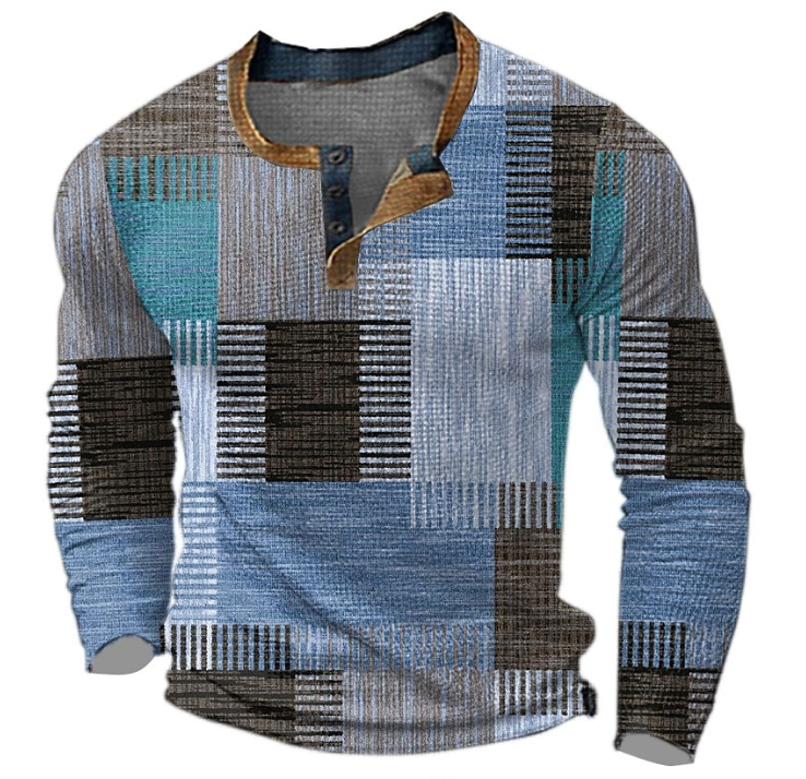 Pullover | Langarm | Halber Knopf | Pullover | Herrenhemd-Blau-S-Chaps Herrenmode