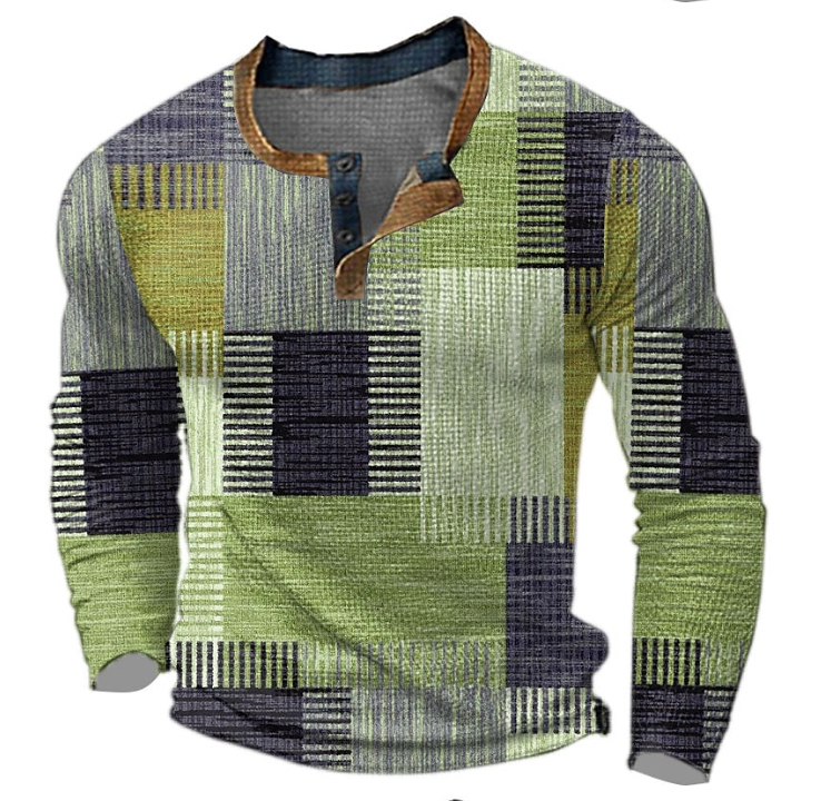 Pullover | Langarm | Halber Knopf | Pullover | Herrenhemd-Grün-S-Chaps Herrenmode