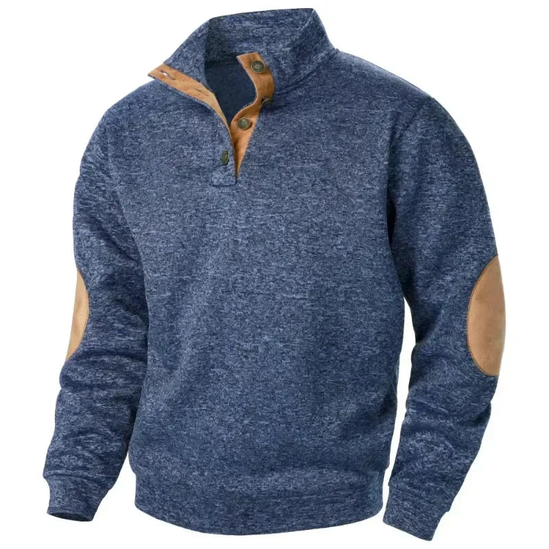 Herren Pullover Lässig mit Ellbogenpatches und Knopfleiste - BerlinGlamour