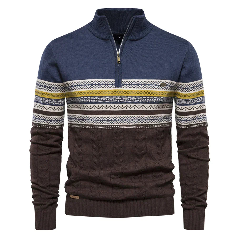 Pullover mit Reißverschluss - Hochgeschlossener Pullover – Strickpullover – Herren-Pullover mit halbem Reißverschluss-Blau-S-Chaps Herrenmode