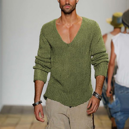 Pullover mit V-Ausschnitt - Casual - Langarm - Strickpullover - Herrenbekleidung-Grün-S-Chaps Herrenmode