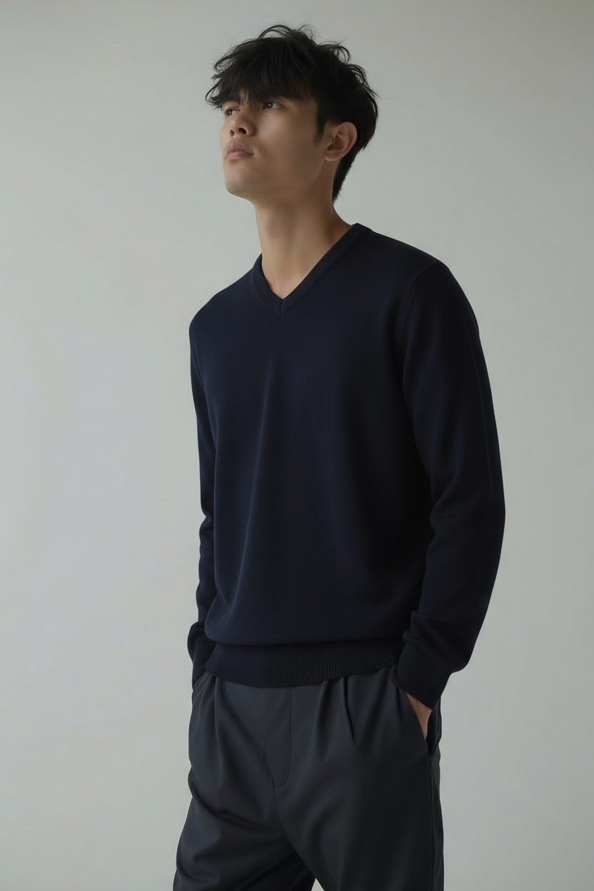 Einfacher Herren Pullover V-Ausschnitt Gestrickt Einfarbig - BerlinGlamour