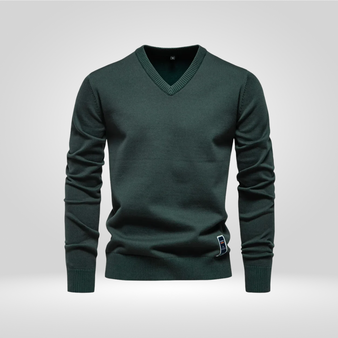 Pullover mit V-Ausschnitt | Einfarbig | Gestrickt | Pullover | Herren-Strickmode-Grün-M-Chaps Herrenmode