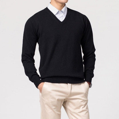 Pullover mit V-Ausschnitt – Klassischer, schlichter Strickpullover für Männer-Schwarz-S-Chaps Herrenmode