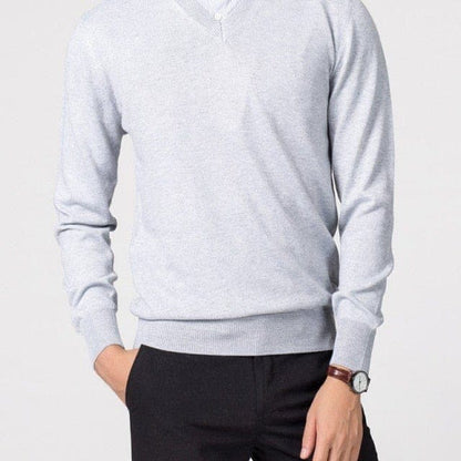 Pullover mit V-Ausschnitt – Klassischer, schlichter Strickpullover für Männer-Weiß-S-Chaps Herrenmode