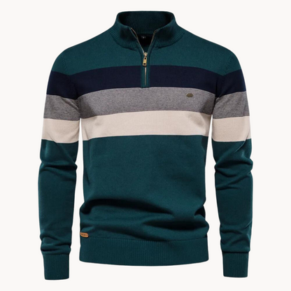 Pullover mit Viertelreißverschluss – Gestreift – Feinstrick – Pullover – Herrenpullover mit halbem Reißverschluss-Grün-S-Chaps Herrenmode