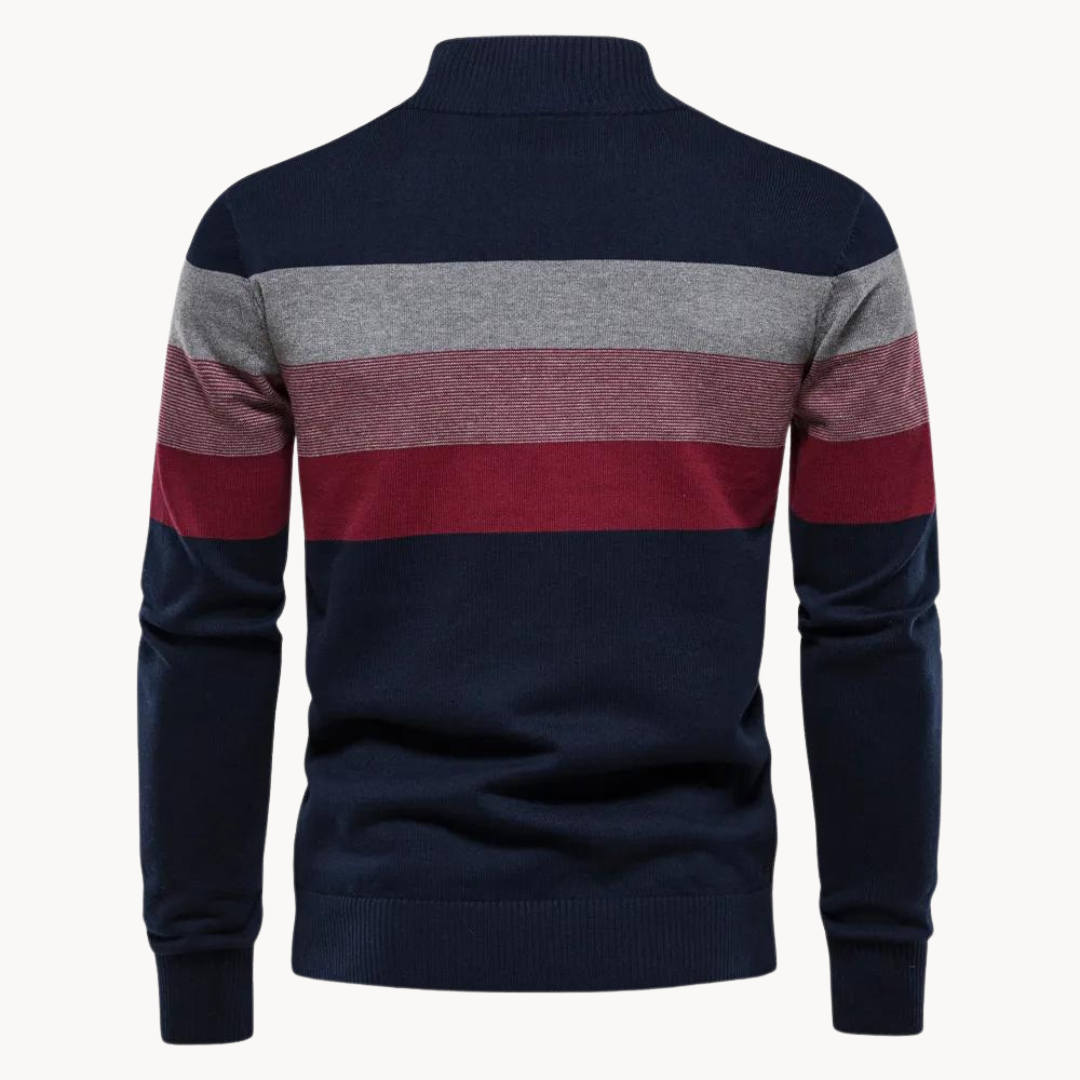 Pullover mit Viertelreißverschluss | Gestreift | Schmal geschnitten | Strickpullover | Herren-Pullover mit halbem Reißverschluss-Chaps Herrenmode